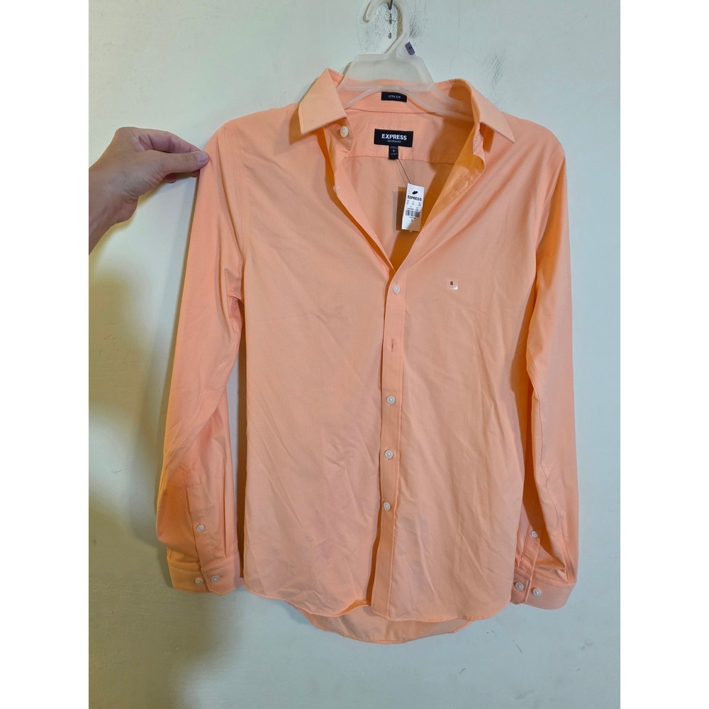Express Performance Extra Slim Fit Shirt Peach Orange Stretch Moisture Wicking S